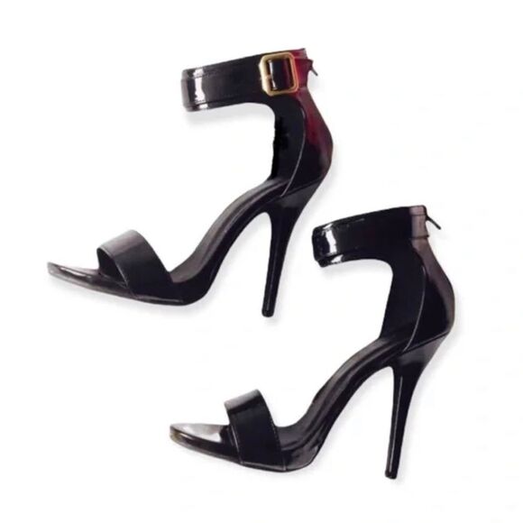 🔃Wild Diva Black Ankle Strap Open Toe High Heels - Picture 1 of 8